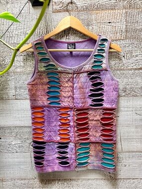 Ark | Festival Boho Confetti Slashed Reverse Applique Tank Top - M